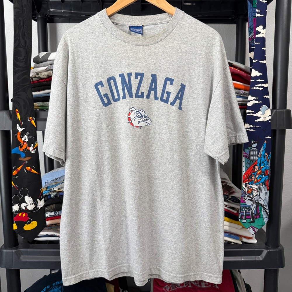90s Grey Gonzaga Bulldogs Graphic Tee Large Light Marks Minor Thrashing